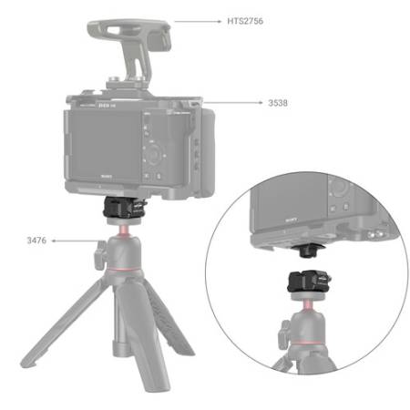SmallRig 3513C - uniwersalna mini szybkozłączka z płytką, baza i płytka, Drop-In HawkLock - przykład użycia